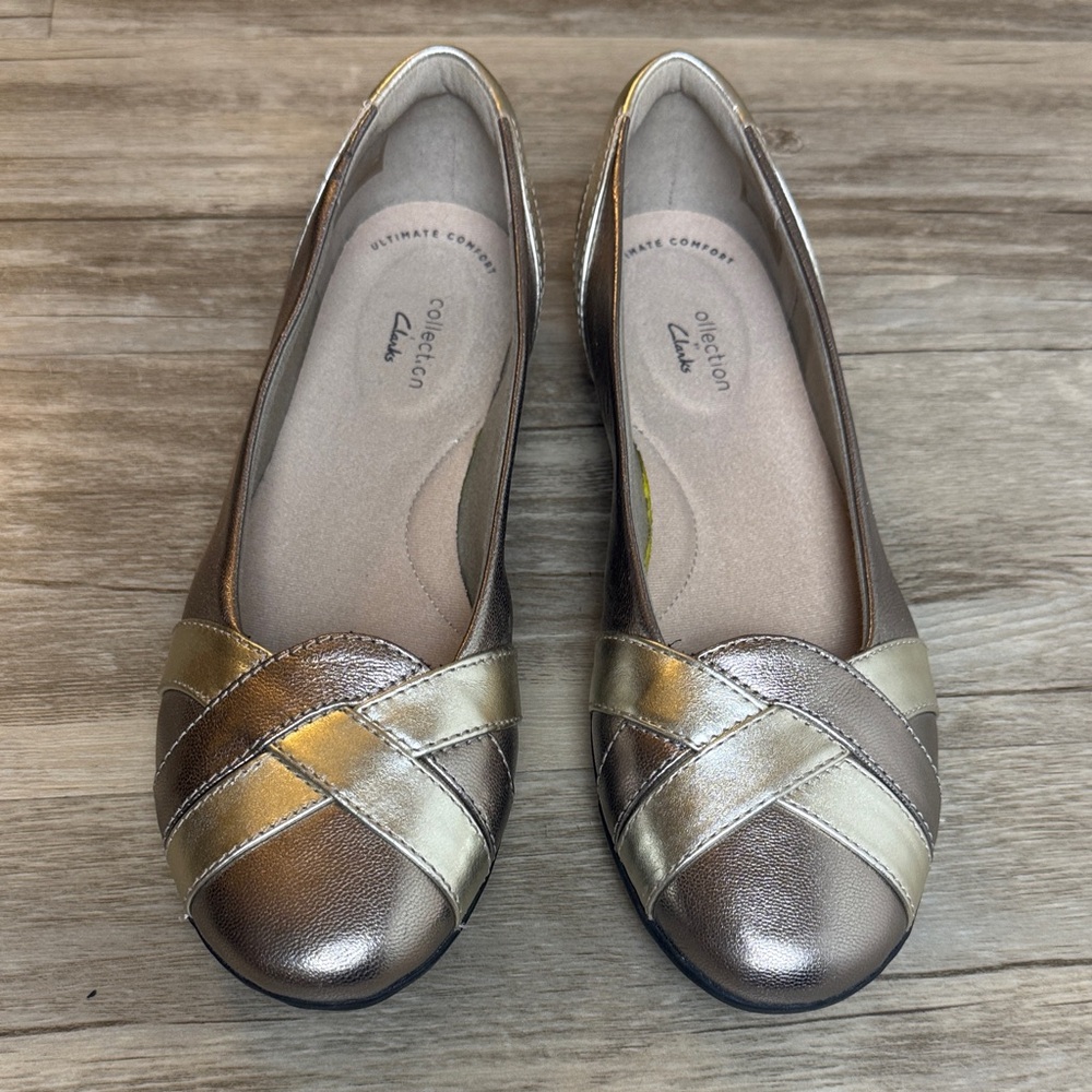 Clarks Collection Bronze Metallic Flats Comfort Shoes Women